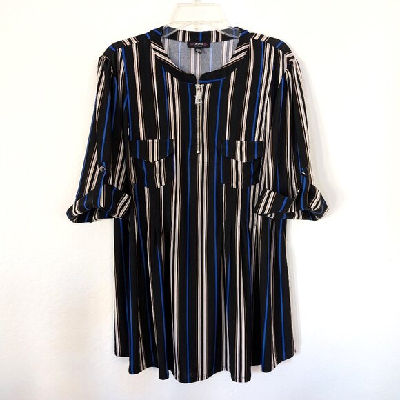 COCOMO Blouse Women's 2X Multicolor Striped Pintuck 1/4 Zip 3/4 Sleeve Work - Picture 1 of 10